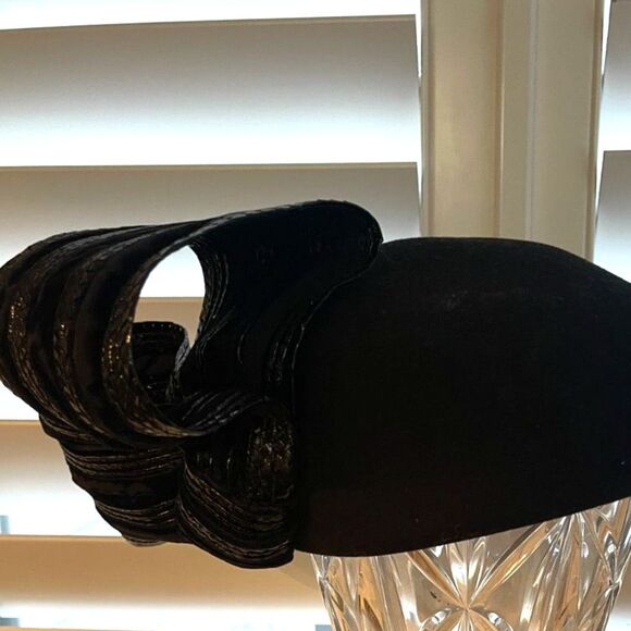 Vintage Mr. John Black Wool Ribbon Oversized Bow Hat Fancy Derby Church Dressy - Picture 6 of 8